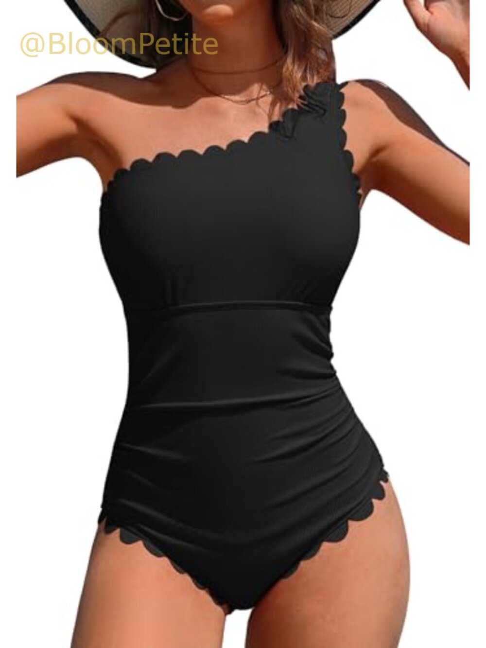 One Shoulder Ribbed One Piece Swimsuit Scalloped Cutout Back Ruched Tummy